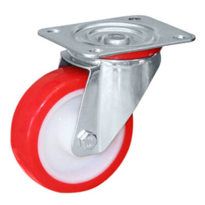 RED 100mm URETHANE CASTOR SWIVEL PLAIN BORE (100KG)