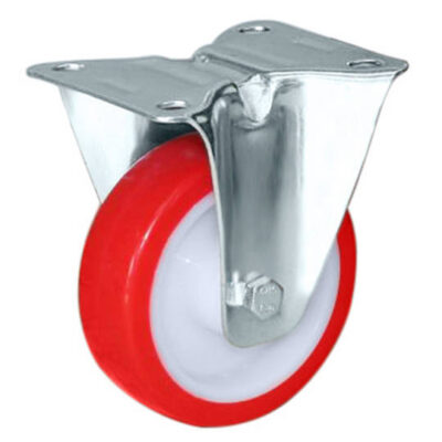 RED 100mm URETHANE CASTOR FIXED PLAIN BORE (100KG)