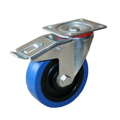 BLUE 125mm RUBBER CASTOR SWIVEL/BRAKED BALL/B (150KG)