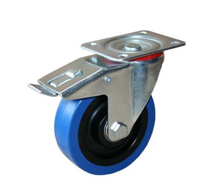 BLUE 125mm RUBBER CASTOR SWIVEL/BRAKED BALL/B (150KG)