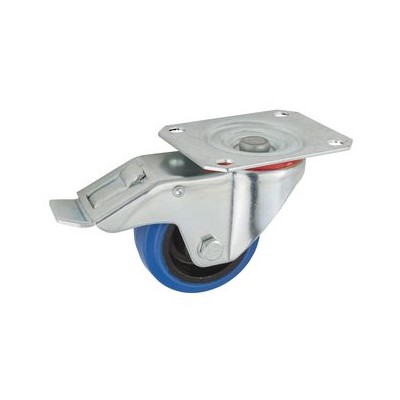 BLUE 80mm RUBBER CASTOR SWIVEL BRAKED BALL/B (100KG)
