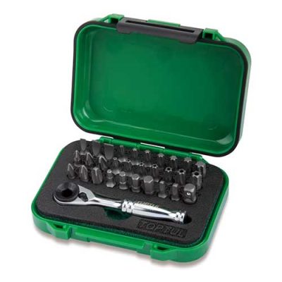 TOPTUL SCREWDRIVER BIT SET + MINI RATCHET 31PC
